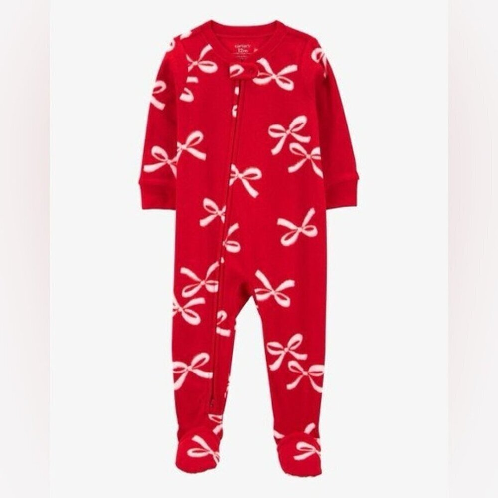 Carter’s 1 Piece Christmas Bow Fleece Footie Pajamas Size 3T